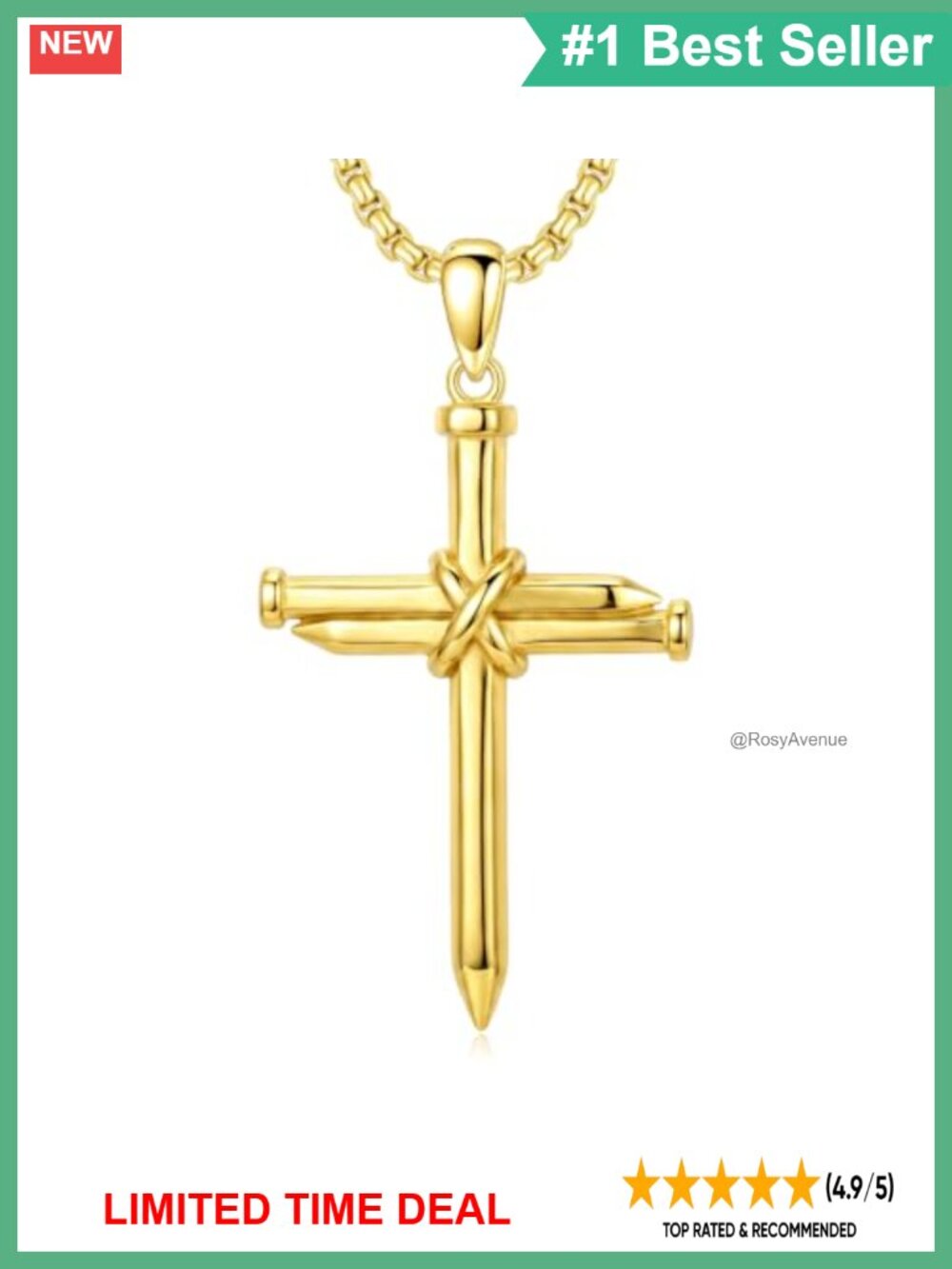 14K Gold Plated Nail Cross Pendant Necklace Christian Religious Gift